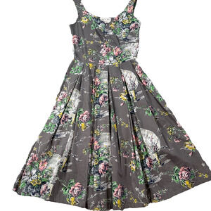 Lazybones Pleated Sundress Women's X-Small Gray Floral V-Neck Sleeveless